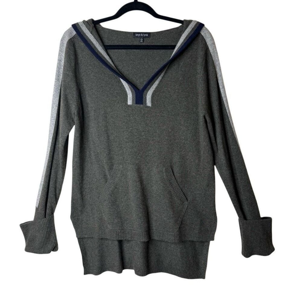 Knyt & Lynk Cashmere Hooded High Low Tunic Sweater Sz L Classic, Cozycore